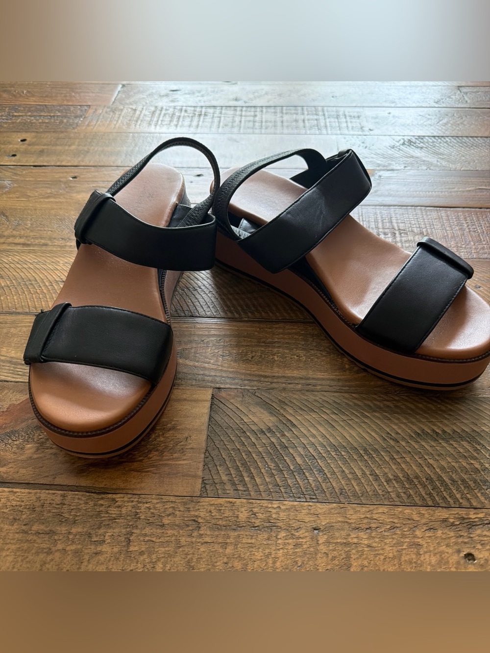 Caslon Black Strap Platform Sandals with Brown Footbed